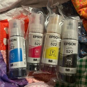 Epson 522 Ink Bottles in Cyan, Magenta, Yellow, Black